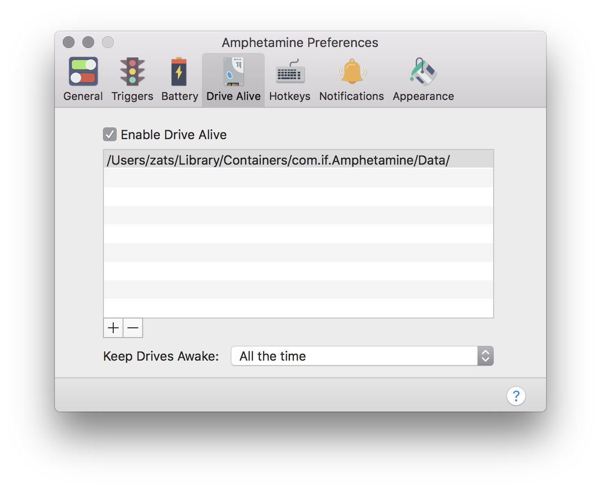 Hard drive settings window